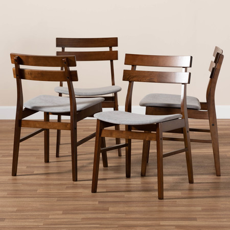 Baxton Studio Devlin Grey Upholstered and Walnut Wood 4-Piece Dining Chair Set 168-10816